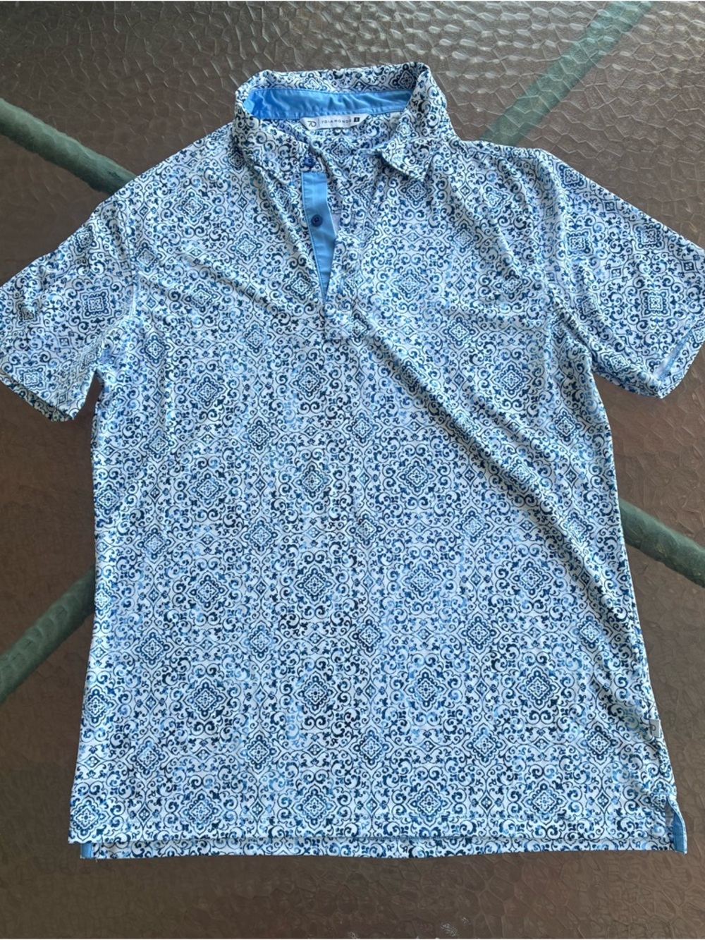 7 Diamonds Men's Blue Geometric Short-Sleeve Polo size Small Men